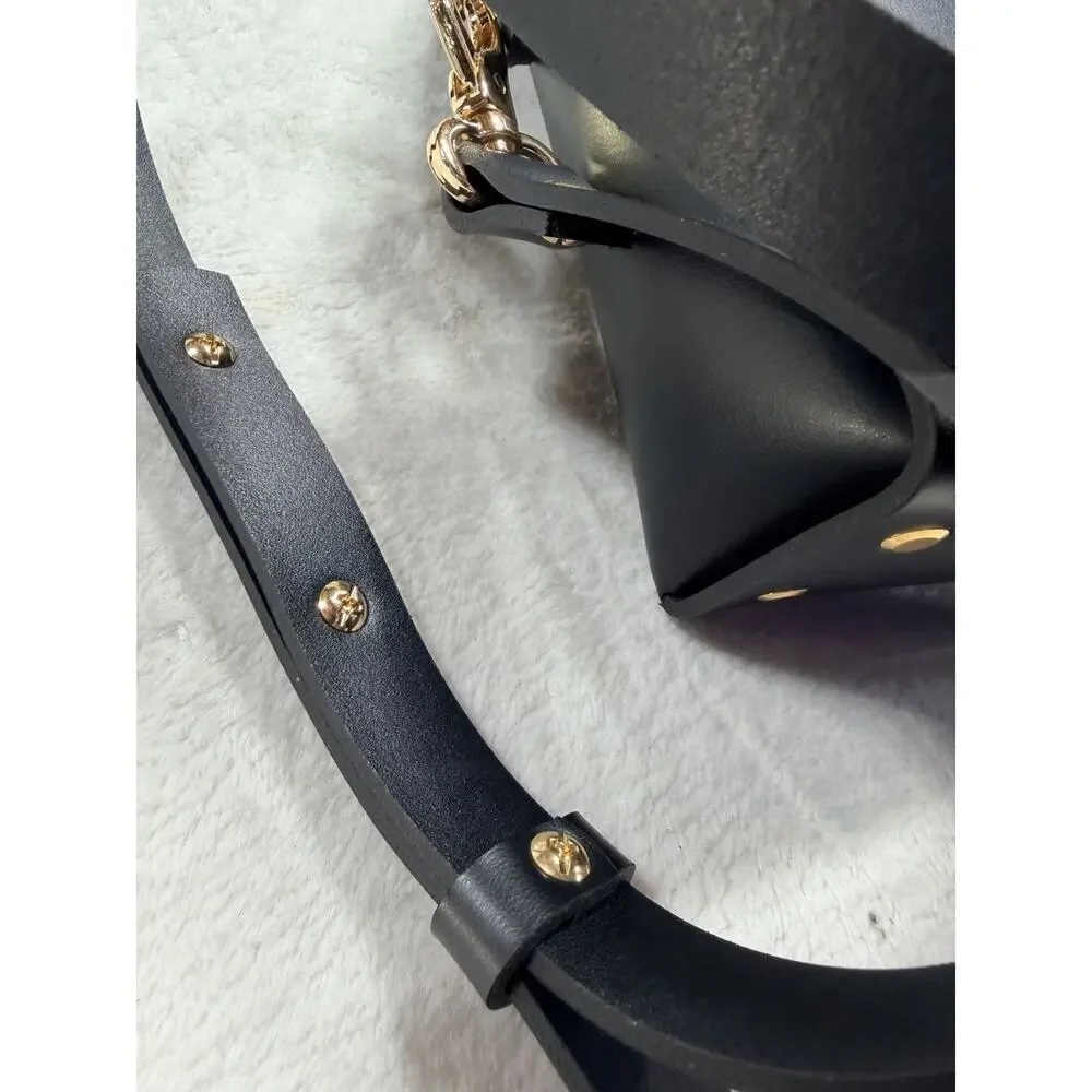 Przywara-Strzalka Black Leather Minimalist Crossbody Flap Bag Handmade NWOT